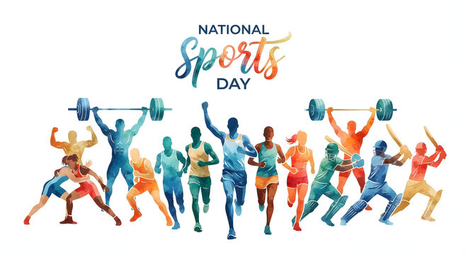 National sports day concept and player running on background.