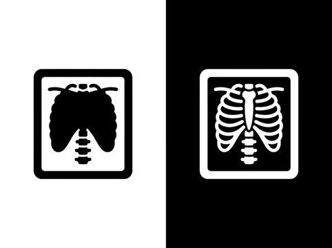 Medical skeleton x-ray scan vector outline and black fill icon set with skeleton