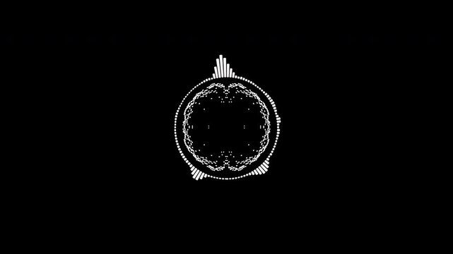 A graphic circular loop of rhythmic audio frequency sound waves in the background.