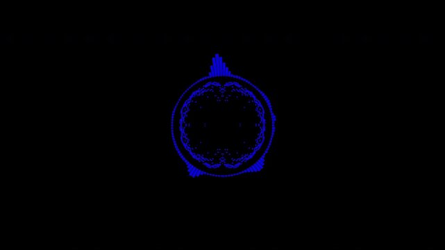 A graphic circular loop of rhythmic audio frequency sound waves in the background.
