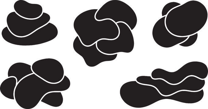Solid black layered organic blobs with negative space overlapping illusion
