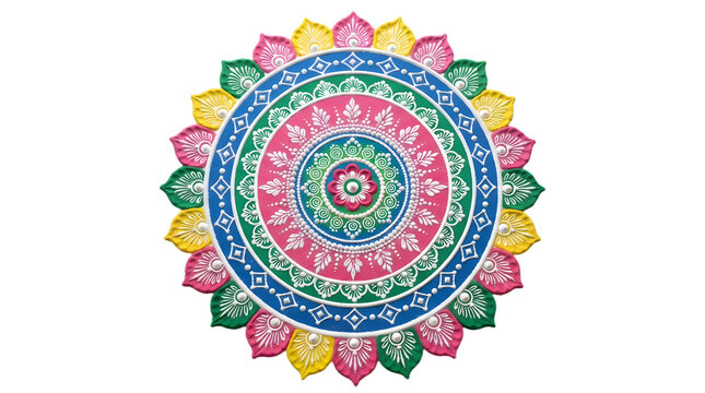 Colorful circular mandala rangoli art design isolated on transparent background