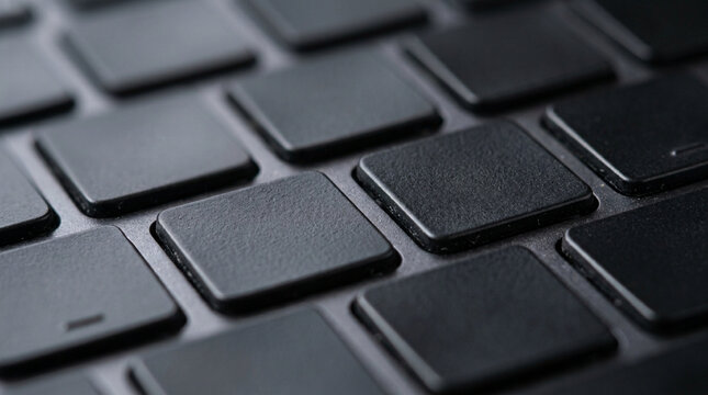 Modern black laptop computer keyboard close up shot with textured keys
