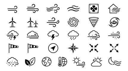 Fototapeta premium Weather Icons Collection Showcasing Sun Cloud Rain Storm Symbols.