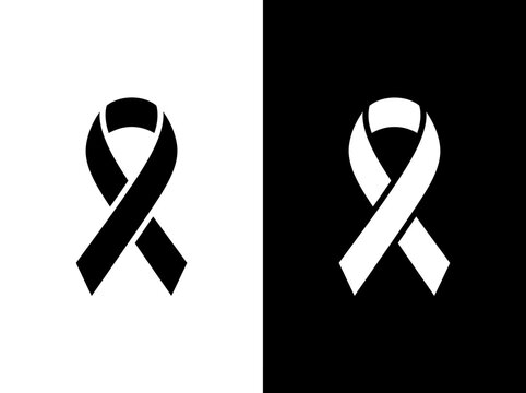 Awareness ribbon cause support outline and black fill icon set with awareness solidarity interface