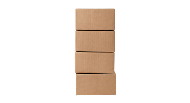 Vertical stack of four plain brown cardboard boxes