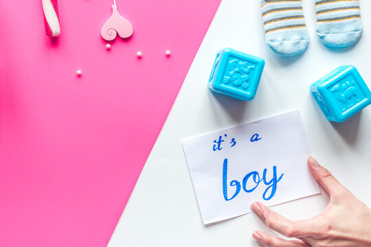birth child baby shower concept boy or girl top view