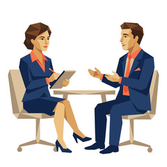 Obraz premium Business meeting illustration, job interview, conversation between man and woman