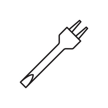 Minimalist line art icon of a two-prong diamond stitching chisel punch for leatherwork.
