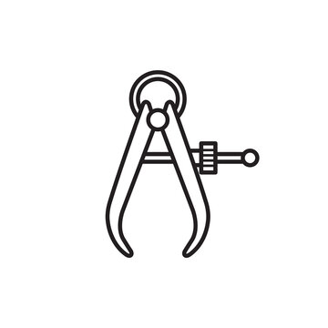 Minimalist line art icon of an adjustable wing divider compass for scribing margin lines on leather.
