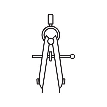 Minimalist line art icon of an adjustable steel drafting compass for leather layout work. 
