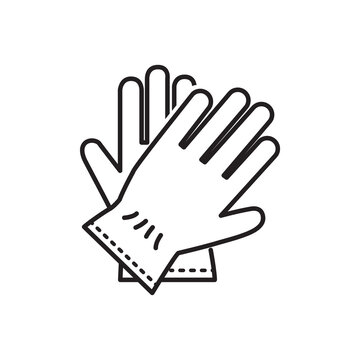 Minimalist line art icon of a heavy-duty leather protective glove for workshop safety. 
