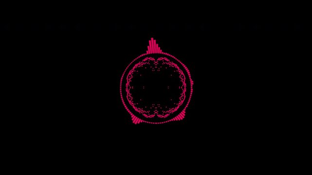 A graphic circular loop of rhythmic audio frequency sound waves in the background.