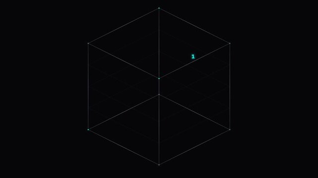 Abstract Digital Binary Code Floating Inside Glowing 3D Wireframe Cube