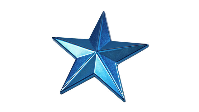 Shiny blue metallic five-pointed star award symbol isolated on transparent background