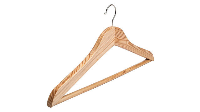 Classic empty wooden clothes hanger for wardrobe isolated on transparent background