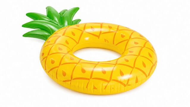 A yellow inflatable float shaped like a pineapple isolated on transparent background cut out