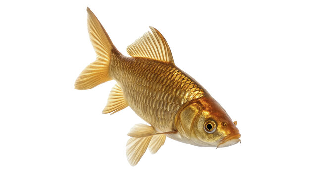 Bright golden fish swimming in aquarium water isolated on transparent background