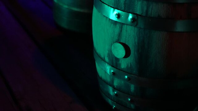 Wooden keg or barrel with bung hole plug.