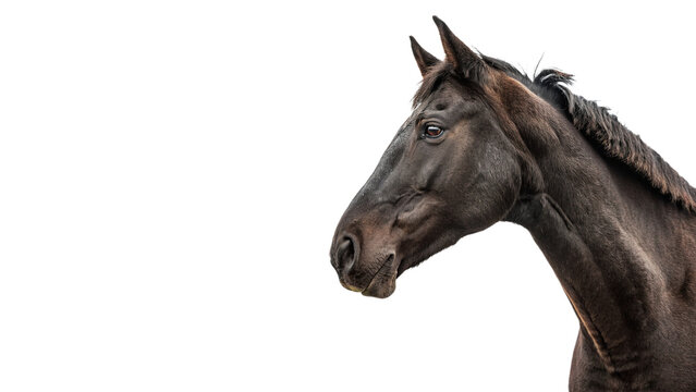 Elegant dark bronze horse head sculpture artwork isolated on transparent background