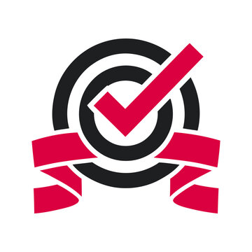 Achievement target with checkmark and ribbon
