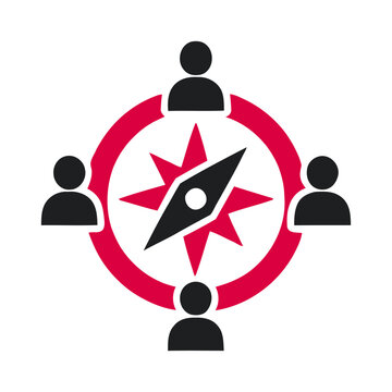 Teamwork and leadership concept compass with people icons
