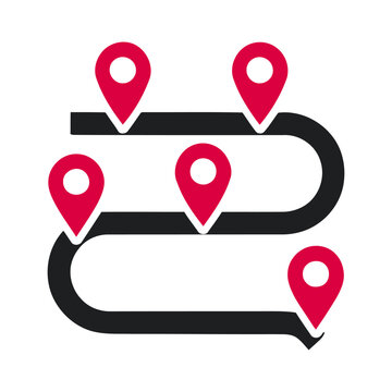 Road map route icon with pin locations