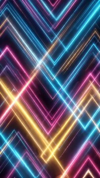 Neon Zig-Zag Lines Background Animation - An abstract, dynamic background featuring a dense pattern of neon zig-zag lines in vibrant blue, pink, and yellow hues.