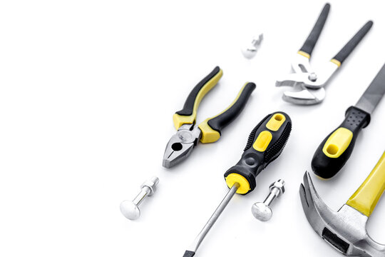Tools for repairing top view on white background