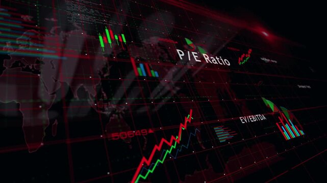 Stock market indices ebitda ratio charts and graphs diagram seamless and loopable 3d concept on screen