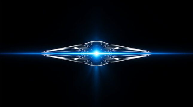 Glowing metallic ring floating in dark void with blue light