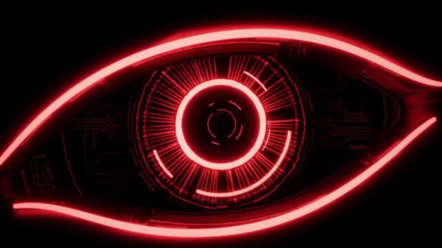 Abstract red eye graphic on black background futuristic tech concept