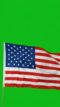 Waving American Flag Green Screen Background - A waving United States flag is displayed against a bright green screen background, perfect for compositing into various projects.