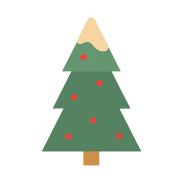 Christmas tree with red ornaments and snow