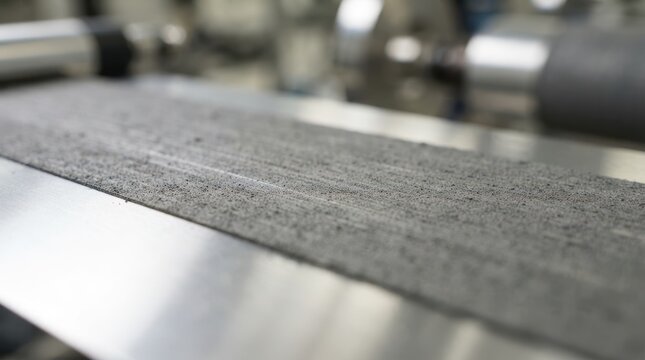 Electrode coating on foil with fine slurry texture, roller marks, and metallic sheen
