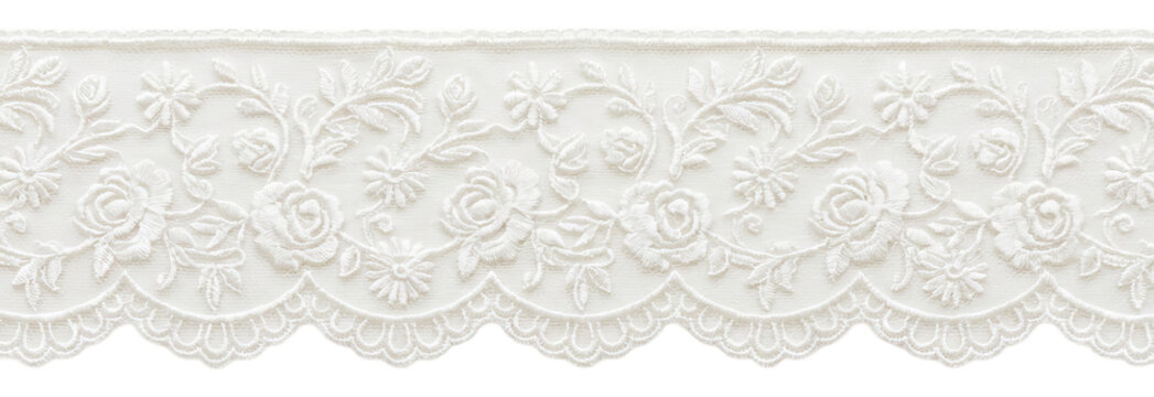 Elegant White and Cream Lace Trim with Floral Pattern.