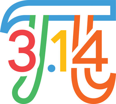 Mathematical pi symbol illustration stylized with colorful numbers three point one four and root equations for science and educational design purposes.