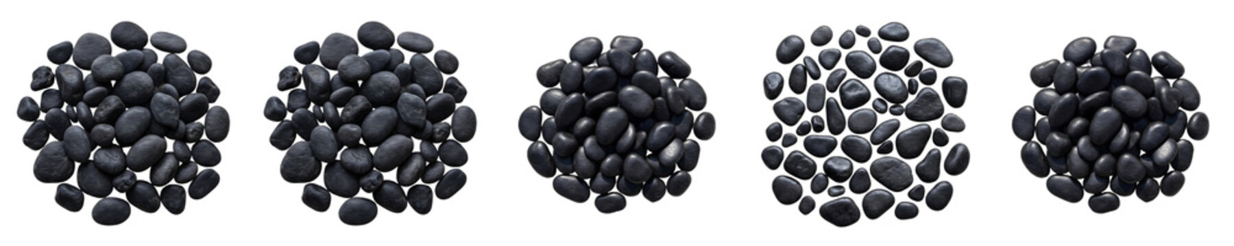 Black Spa Stones and River Pebbles Set for Massages, Landscaping, and Graphic Design