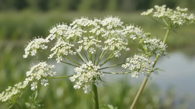 White Umbellifer Flowers In Bright Outdoor Setting