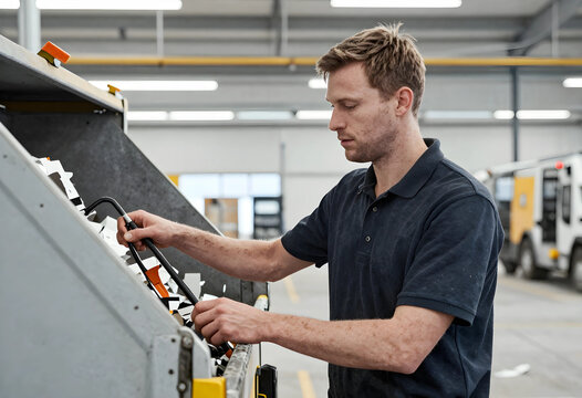 Logistics and supply chain management, warehouse worker sorting mail and parcels in a distribution center for efficient delivery and shipping operations
