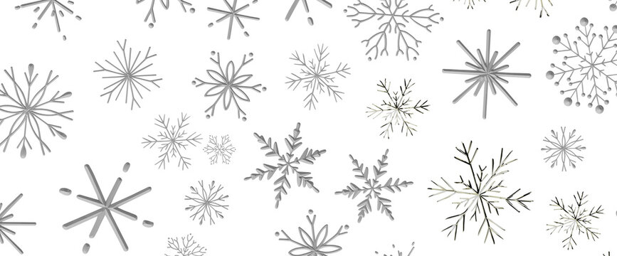 Seamless pattern with a variety of delicate snowflake designs for winter.