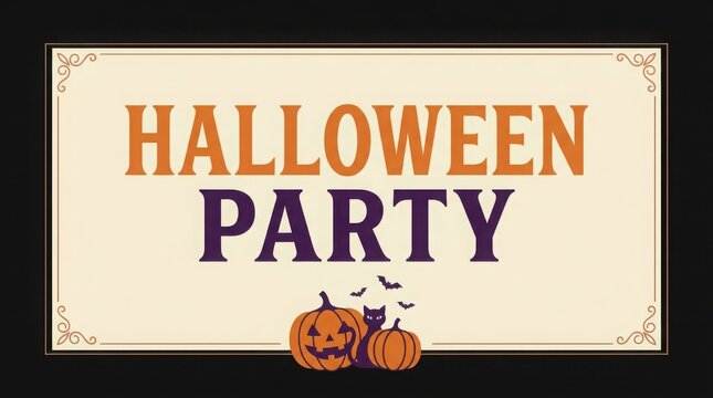 Vintage style halloween party invitation banner with pumpkins and ghost