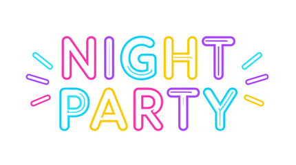 Naklejka premium Glowing neon night party sign lettering.