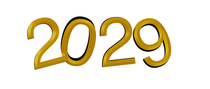 2029 year new year celebration, gold numbers on white. Future concept, planning and business success