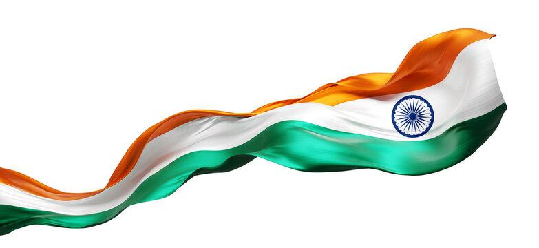India flag ribbon flowing isolated on transparent background with copy space 3D render