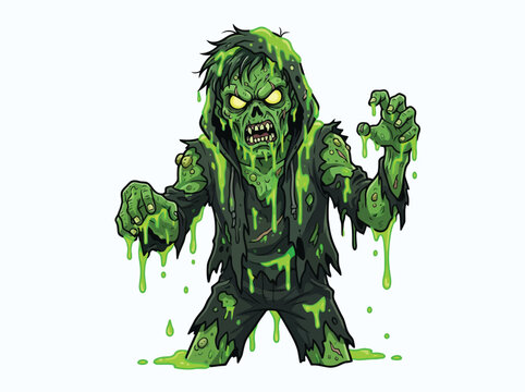 A menacing green slime covered zombie character standing in a threatening pose.