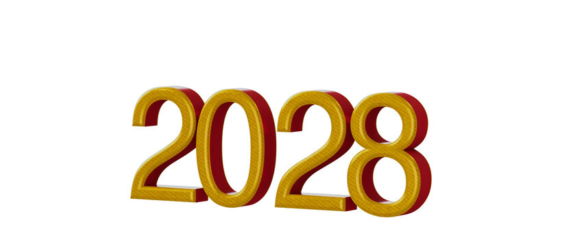 2028 year text in golden and red colors on a white background. Perfect for new year designs and cele