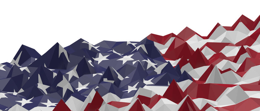 Stylized abstract terrain resembling US flag stripes and stars