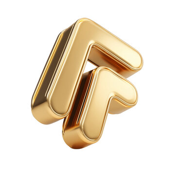 Stylish golden 3D letter F symbol with glossy finish isolated on transparent background
