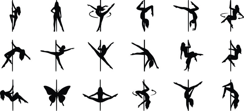 silhouette of women performing various pole dancing poses